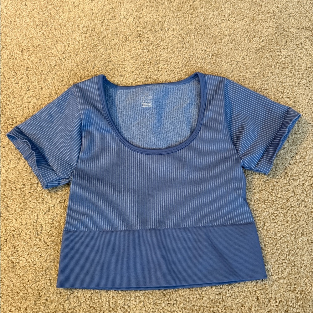 aerie Blue Ribbed Scoop Neck Crop Top